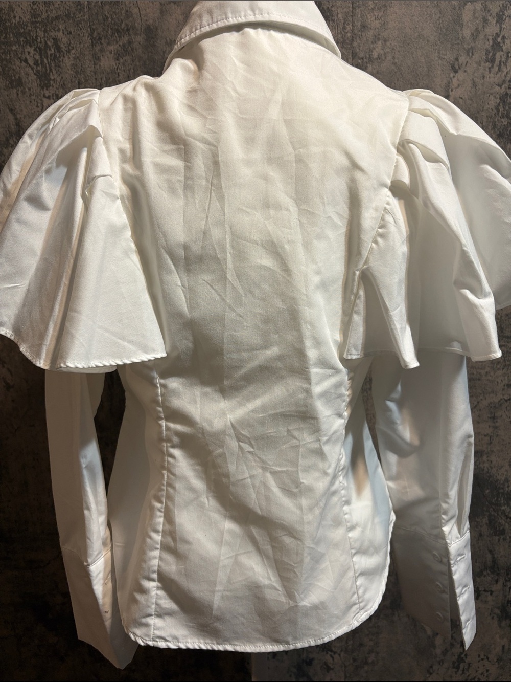 White Ruffled Shoulder Button-Front Women's Top - Picture 6 of 6